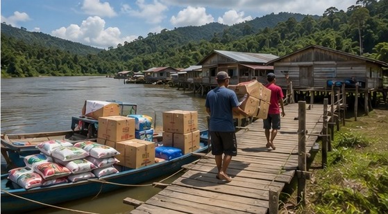Distribusi bantuan lewat jalur sungai